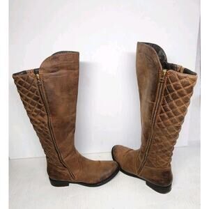 Steve Madden Riding Boots NORTHSIDE Womens 7.5 TALL QUILTED BROWN LEATHER